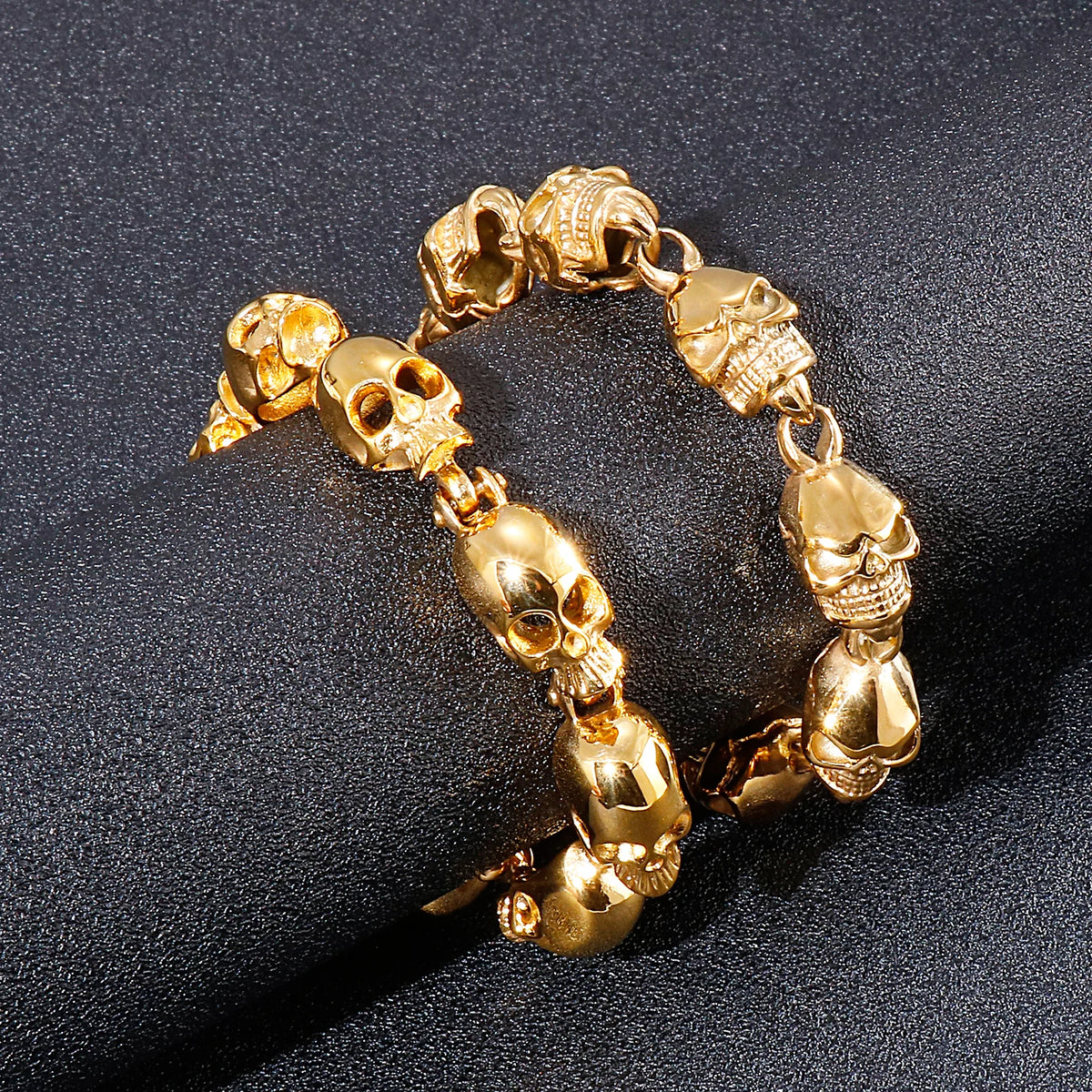 KALEN Punk Skeleton Hand Charm 18K Gold Plated Stainless Steel Bracelet for Men