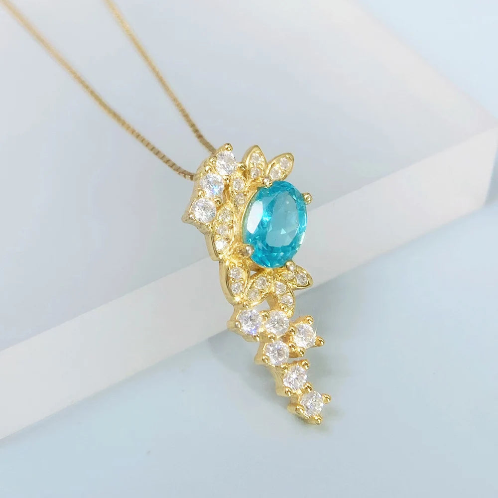Gioiellieri Natural Apatite Pendant S925 Sterling Silver Necklace for Women Fine Jewelry Anniversary Birthday Gift Neon Blue Stone Newest