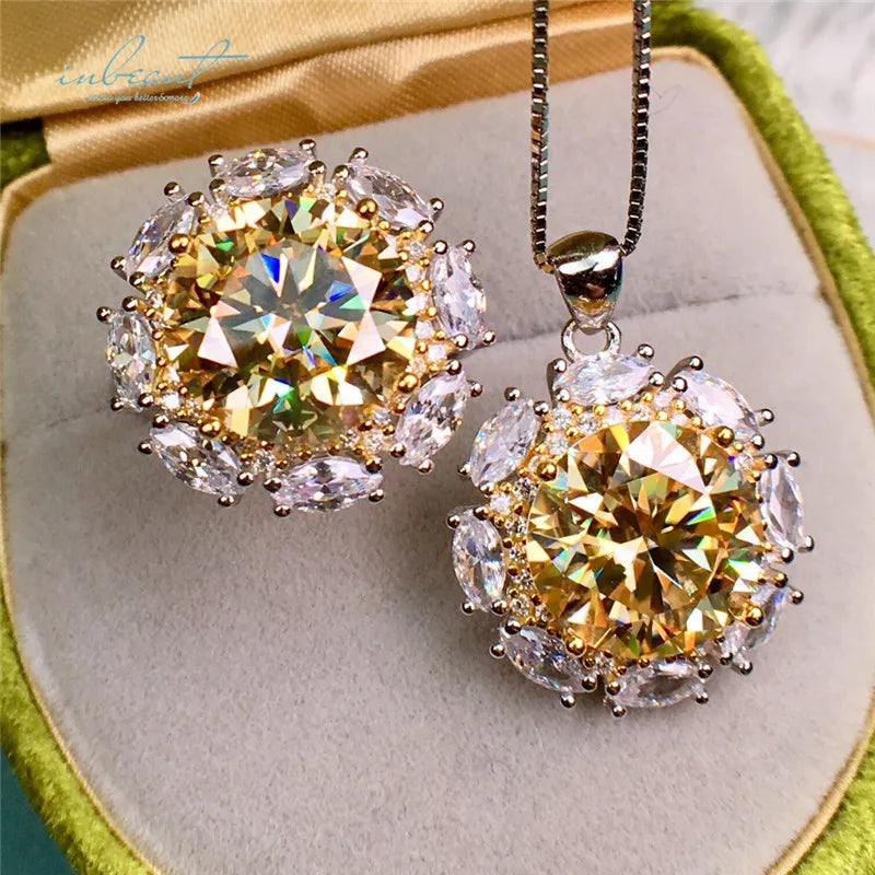 S&S Yellow Moissanite 925 Silver Flower Jewellery Set | Ring & Pendant Necklace | 5ct or 10ct | S&S Collection