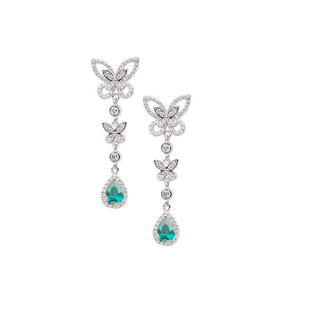 Brass Plated Gold Inlaid Zircon Colorful butterfly Necklace Earrings Bracelet Women's Banquet High-end Suit
