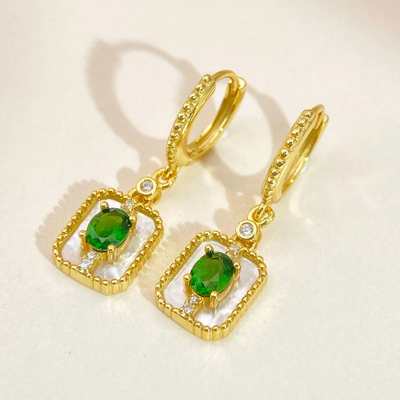 Gioiellieri S925 Sterling Silver Natural Chrome Diopside Drop Earrings with Green Gemstone for Women Fine Jewelry Anniversary Party Best