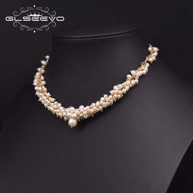 GLSEEVO Natural Freshwater Pearl Charm Chokers Necklaces for Women Wedding Trendy Gift Designer Luxury Jewelry