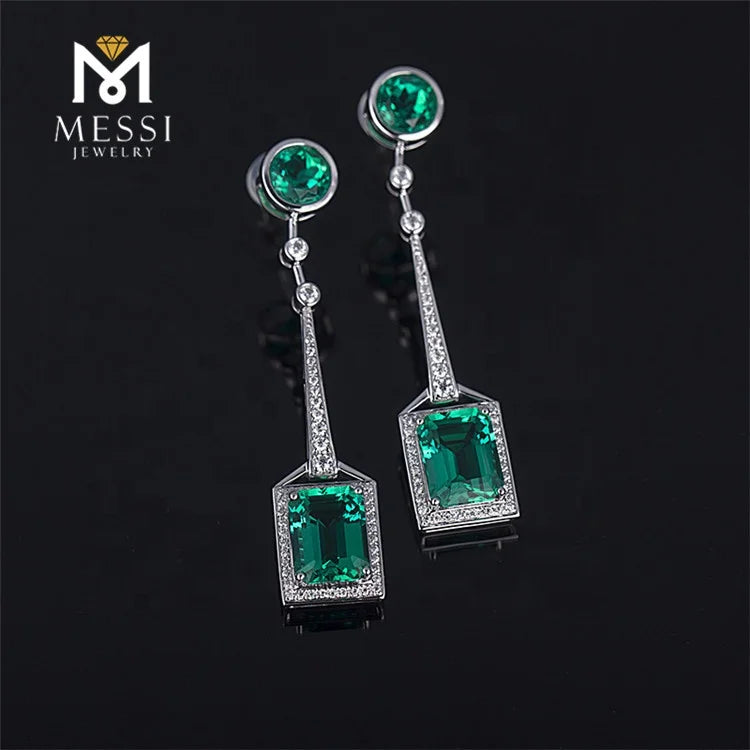Gemfiori Messi Jewelry Gold Earrings Woman Jewelry 14k Gold Zambia Emerald Long Earring