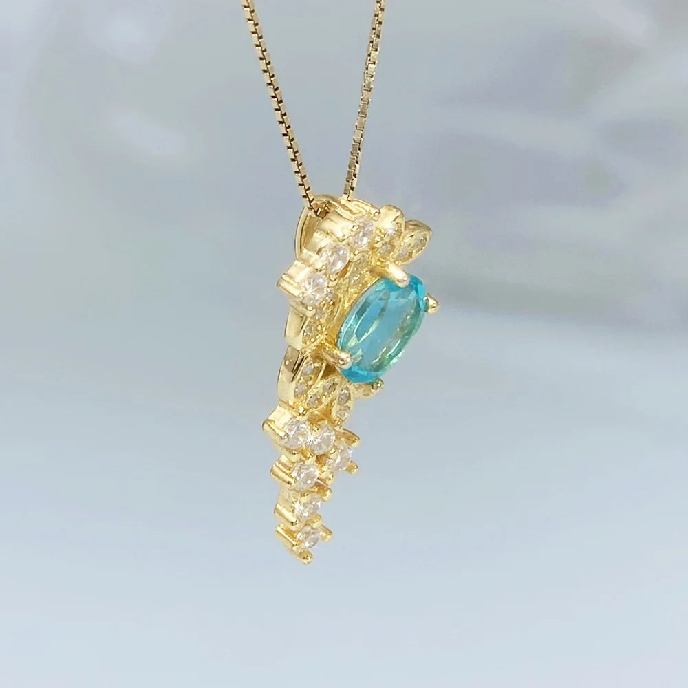 Gioiellieri Natural Apatite Pendant S925 Sterling Silver Necklace for Women Fine Jewelry Anniversary Birthday Gift Neon Blue Stone Newest