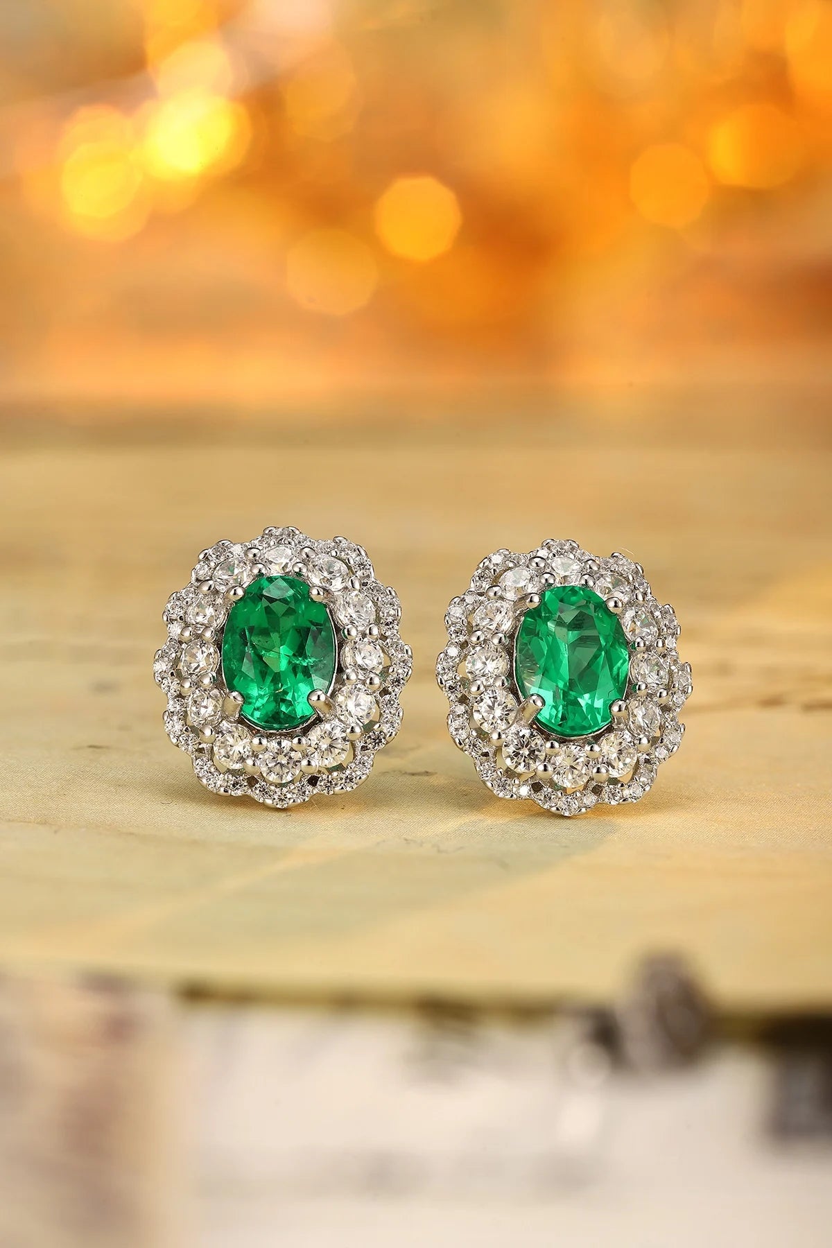 Gemfiori Zhanhao Jewelry Sterling 925 Silver Earring Studs Oval Lab Grown Emerald Rhodium Plated Women Vintage ODM OED Custom Jewelry