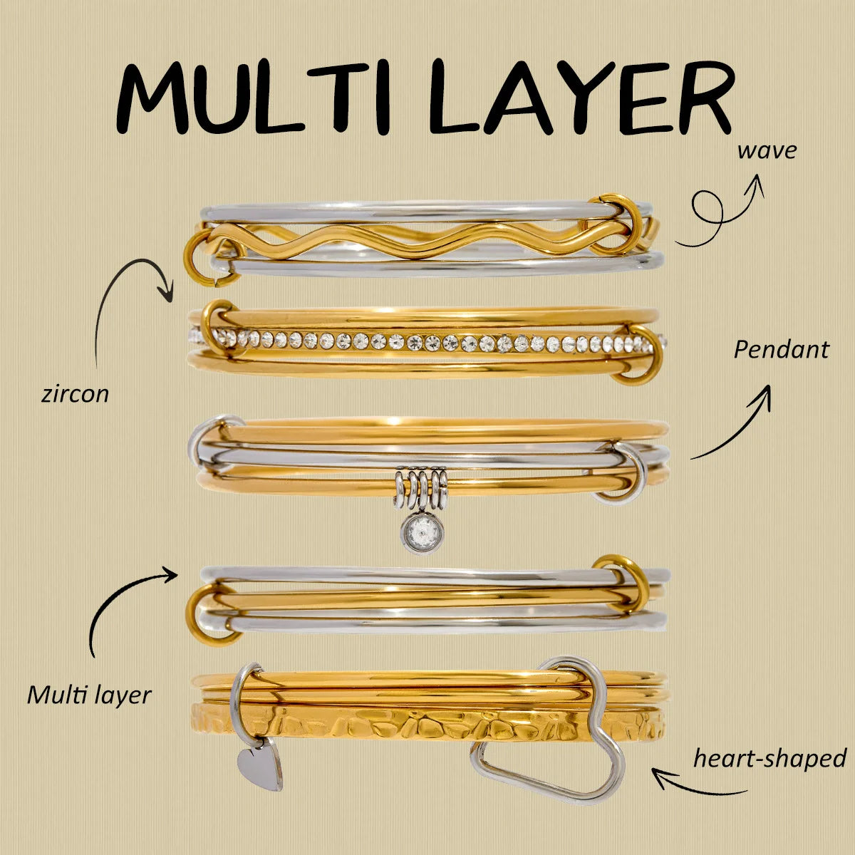 S&S 18K Gold Plated Stainless Steel Zircon Bangle Bracelet — S&S Collection