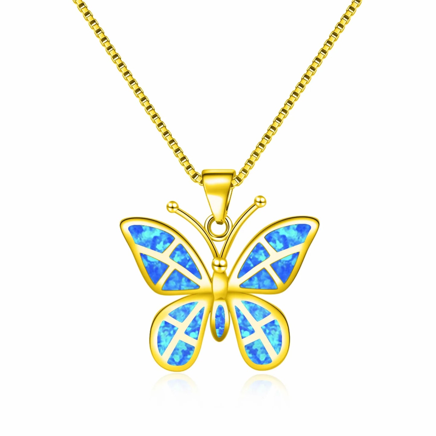 TikTok INS Wind Hawaii Beach Explosion Brass Opal Butterfly Pendant Necklace Cute Style Children's Wholesale Inlaid Charms
