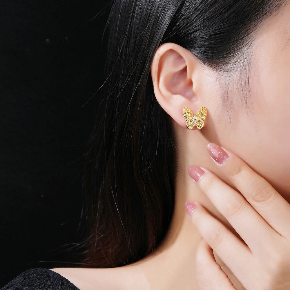 MUSHAN Jewelry Factory S925 Sterling Silver Butterfly High End High Carbon Diamond Jewelry Stud Earrings for Women Are Niche