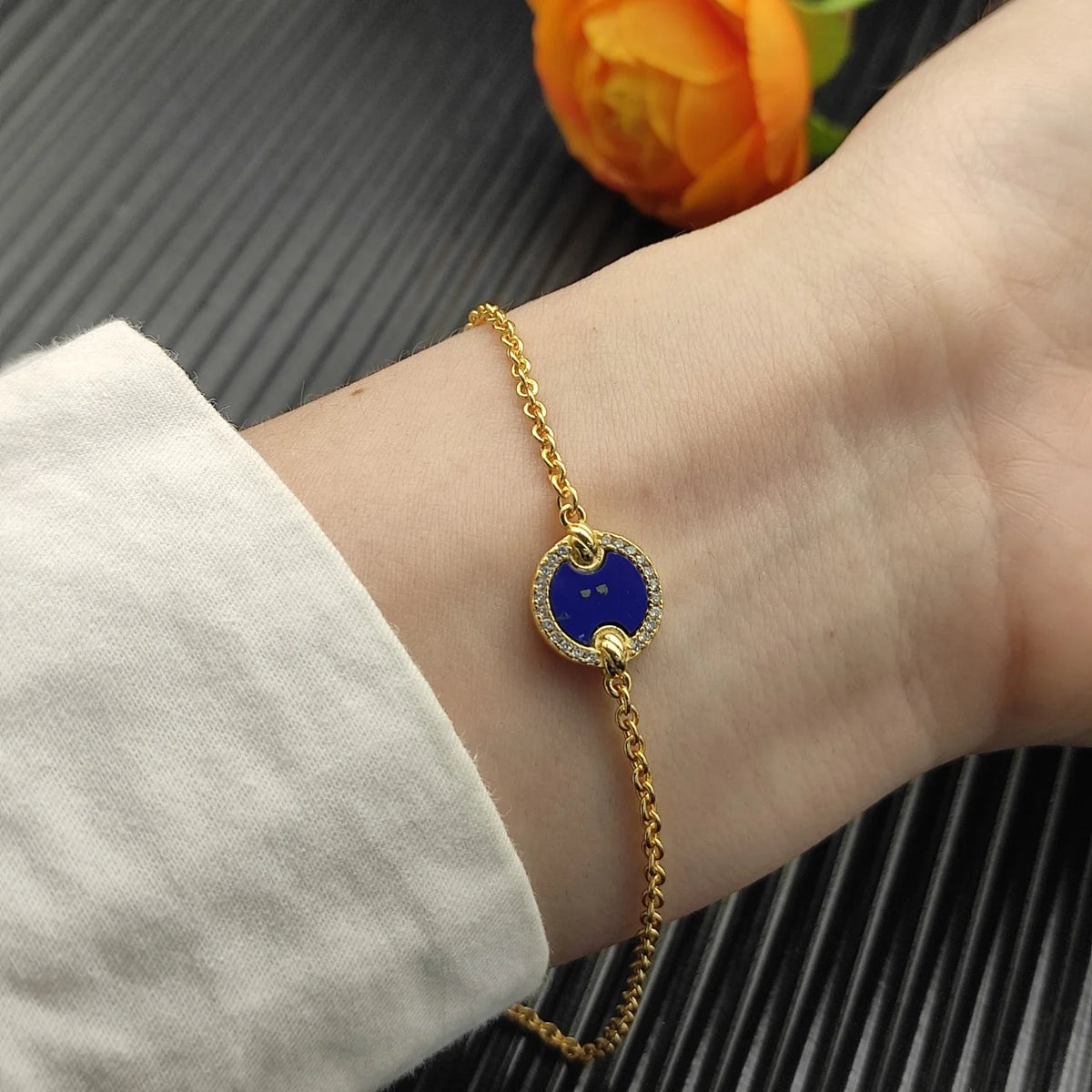 FASHIONISTA DY High-Quality Silver-Plated Round Beaded Bracelet with Diamonds, Gold-Plated Colored Gemstone Bracelet, Jewelry