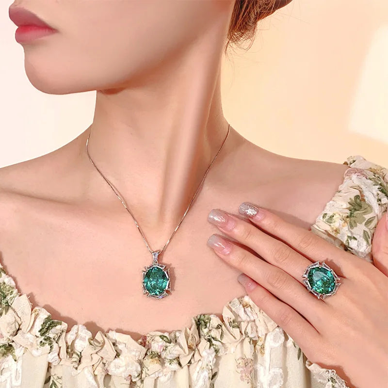 REDheart Women's Fashion Black Gray Egg-Shaped Pendant Set Copper Inlay Zircon Plated Gold Plated Opening Movable Ring