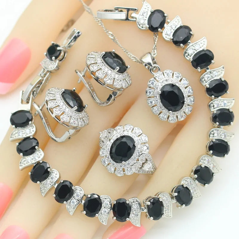 XOTICA Designer Women's Silver Jewelry Set-Wedding Party Gift Ideas Includes Necklace Pendant Bracelets Hoop Earrings Rings Zircon