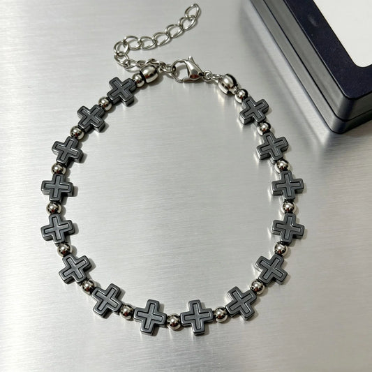 NEWLiFE REBEL Landmark Mark Cross Bracelet in Stainless Steel