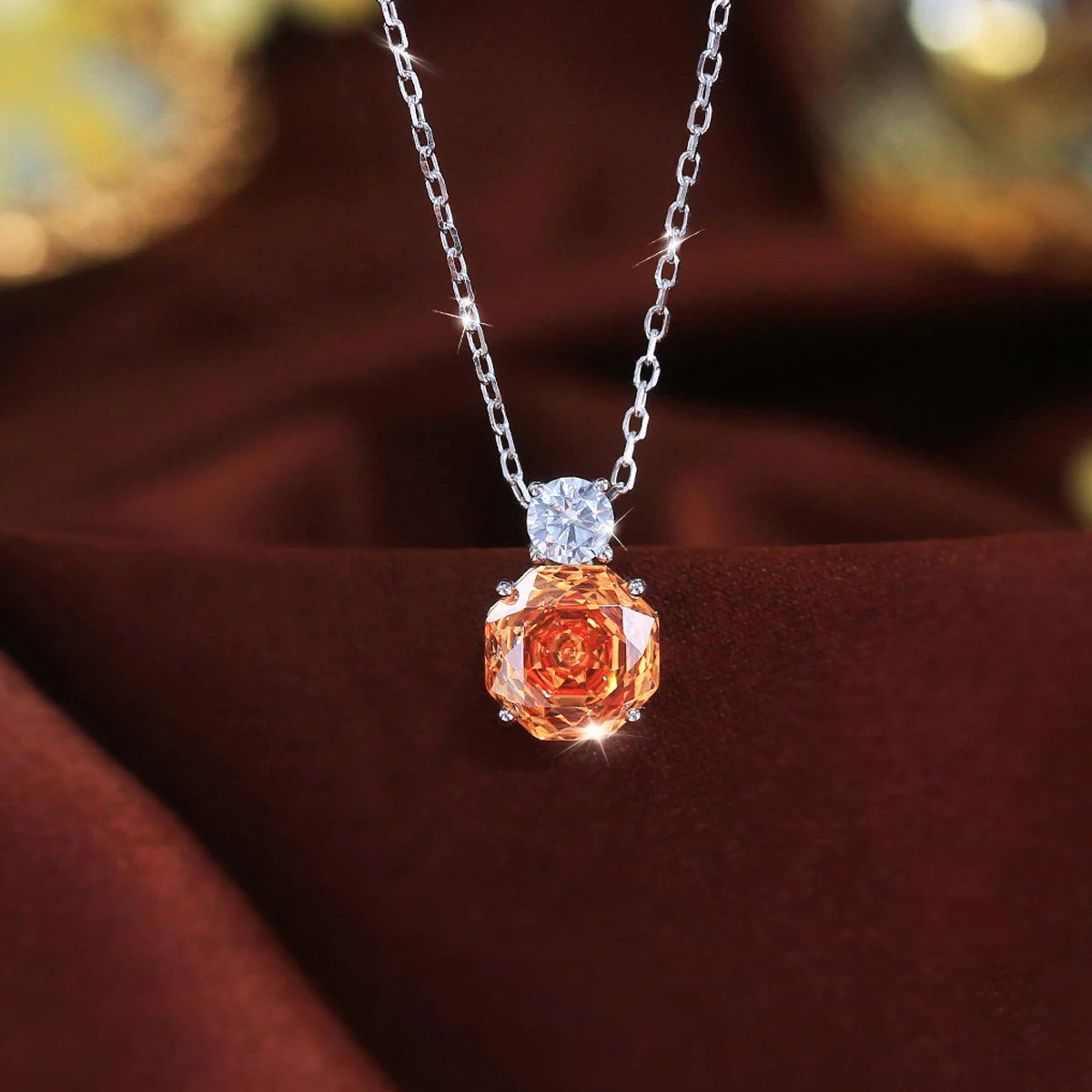 S&S 925 Sterling Silver Champagne Rose-Cut CZ Pendant Necklace – Rhodium Plated – Collection