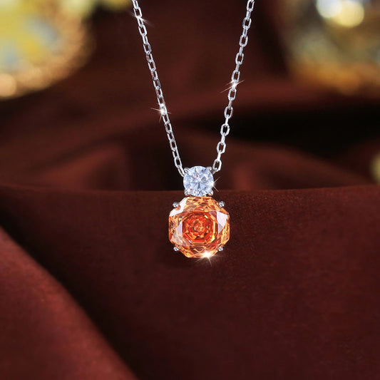 S&S 925 Sterling Silver Champagne Rose-Cut CZ Pendant Necklace – Rhodium Plated – Collection