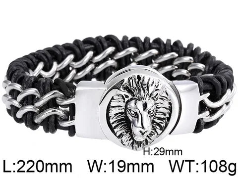 REBEL Fashion Mens Fashion Punk Stainless Steel Bracelet Lion/Wolf Link Chain Bracelet