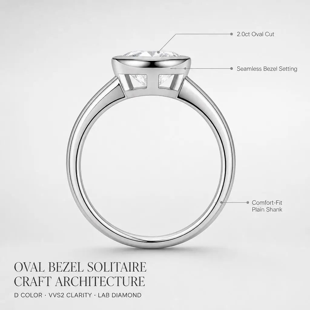 Gioiellieri Sleek Oval Cut 2CT D Color VVS2 Bezel Set Lab Grown Diamond Ring 9K 10K 14K 18K White/Yellow/Rose Gold PT950 Women Jewelry