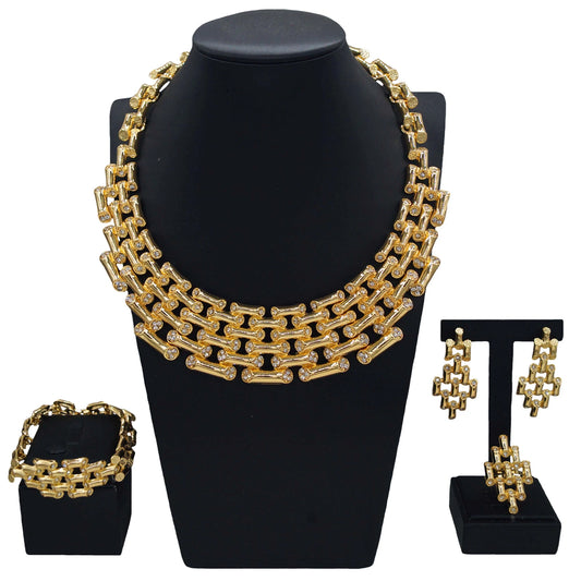 Zhuerrui Hot Selling Luxury Exquisite Jewelry Set Unique Personality Bamboo Chain Italian Engagement Ring Wedding JewelryH00777