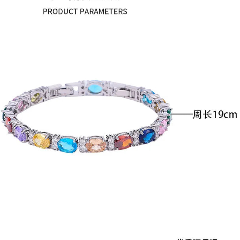 Hip Hop Korean Style Jewelry Oval Cut AAA Cubic Zirconia Blue Bracelet for Women Wedding Party Engagement Simple Versatile Gift