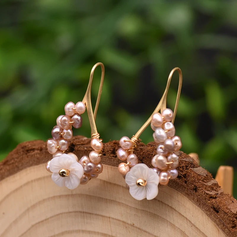 New Jewelry Natural Pearl Drop Earrings 18K Gold Plated Jewelry Korean Designer Jewelry Flower Earrings for Women Wholesale Bulk