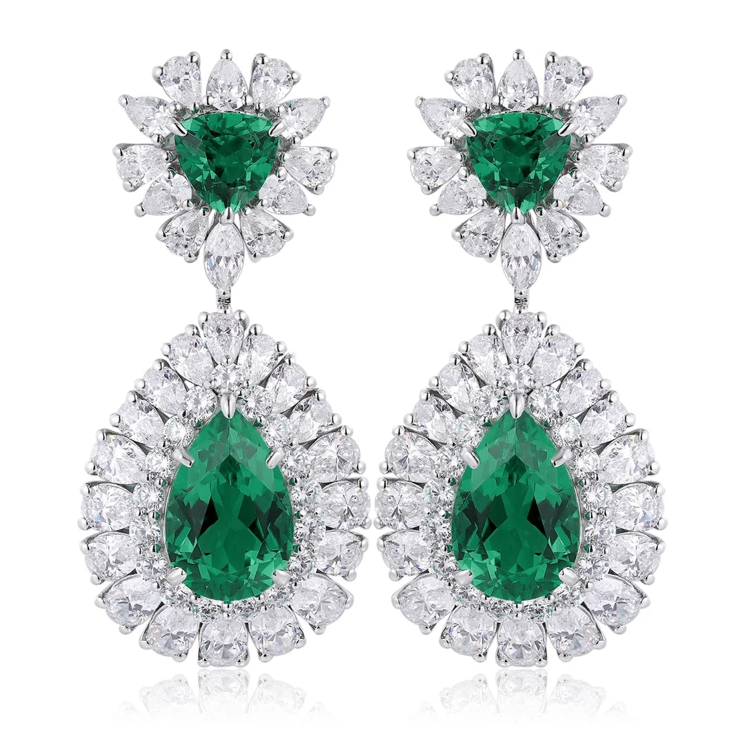 Gemfiori Zhanhao Jewelry Sterling 925 Silver Drop Earrings Rhodium Plated Pear Cut Lab Grown Paraiba Earrings for Women