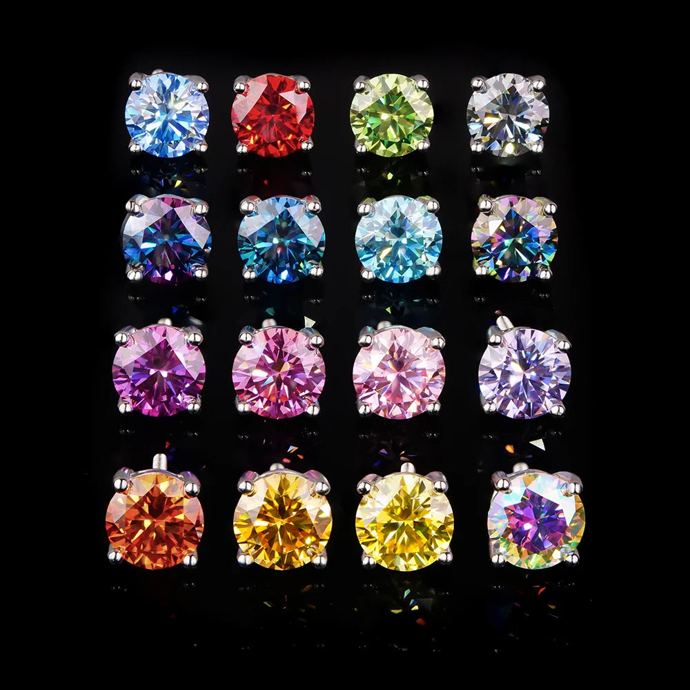 Spot Wholesale Bulk Trendy Fine Jewelry 925 Silver Color Vvs Diamond Moissanite Mossanite Screw Back Stud Earrings for Men Women