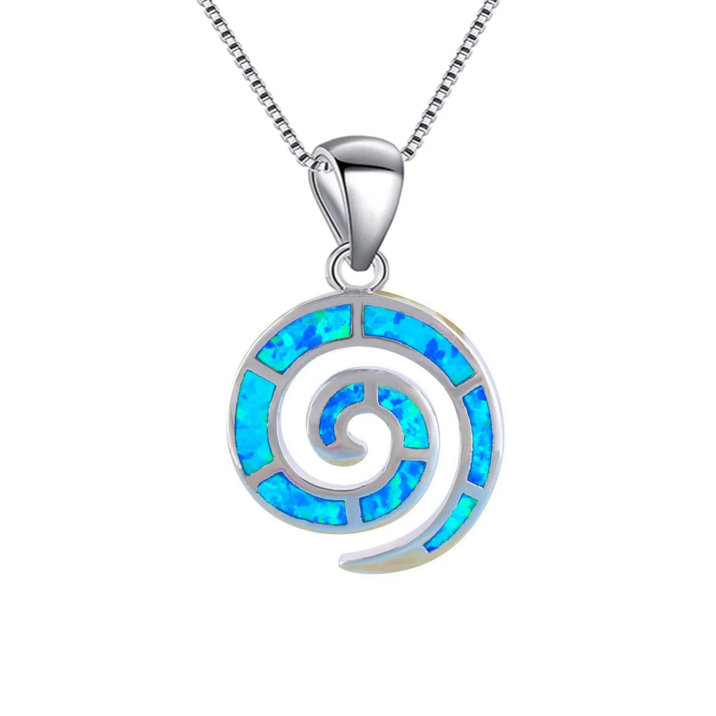 Aobao New Style Fashion Jewelry: Blue Opal Swirl Necklace with Snail Pendant, Sweater Chain, Opal Necklace