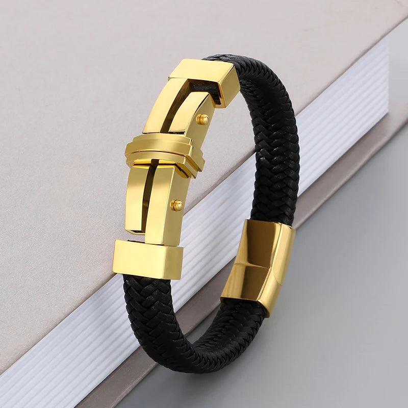 REBEL 210mm Vintage Premium Stainless Steel&Cowhide Leather Bracelet