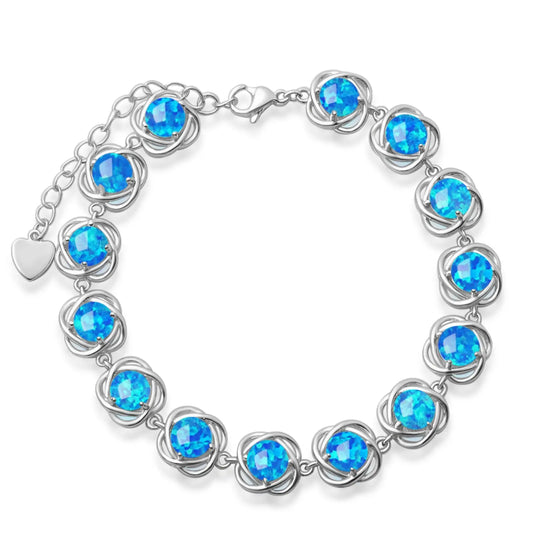 Trendy Brass Beaded Opal Inlaid Christian Bracelet Hawaiian Style Egg & Flower Design Silver Plated Fashion Accessories Bulk
