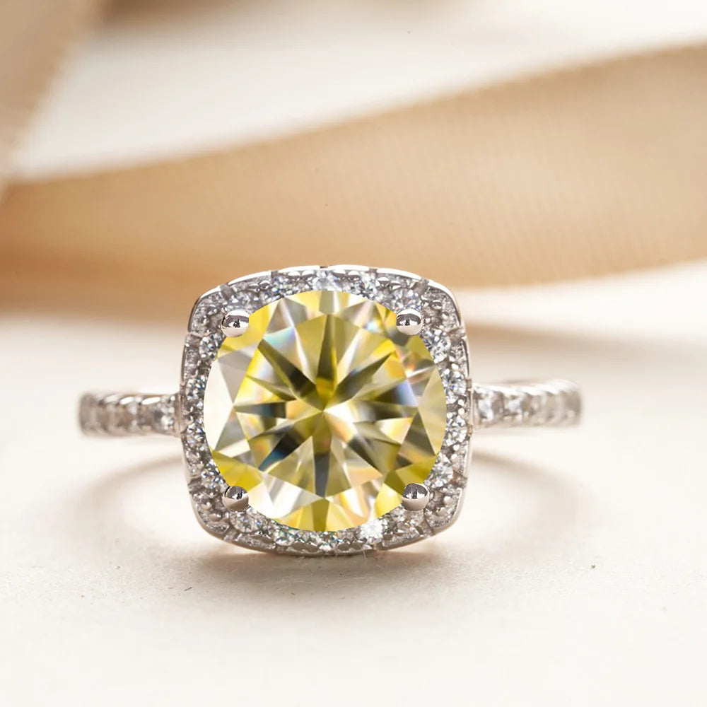 Wholesale 925 Silver PT950 Platinum Plated Square Bezel Set Round Cut 3 Carat VVS GRA Colored Moissanite Engagement Ring