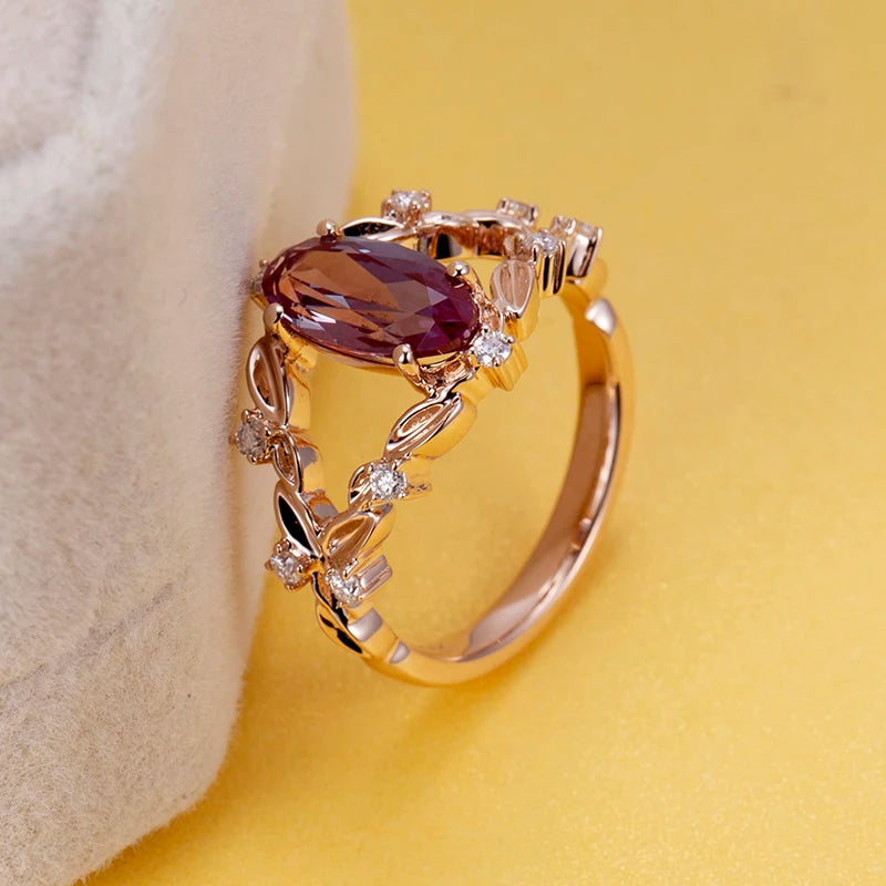 Messi Jewelry  MSR-945 14K Rose Gold Lab Grown Gemstone Ring for Women