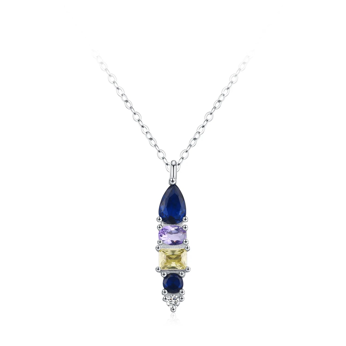 Wholesale 925 Sterling Silver Fashionable Personalized Colored Diamond Geometric Design Necklace Ring Trendy Set Gift Set