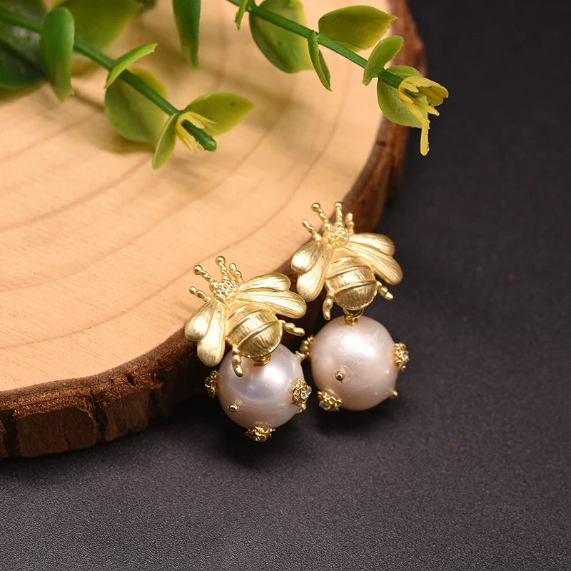 New Jewelry Natural Freshwater Baroque Pearl  Earrings 18K Gold Plated Jewelry Korean Designer Jewelry Earrings Wholesale Bulk