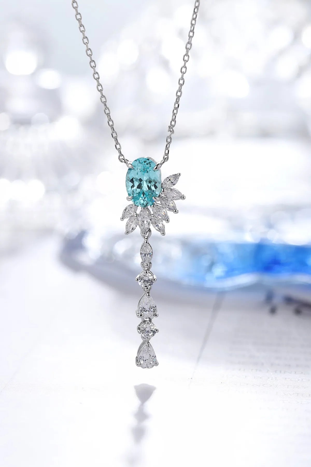 Gemfiori Anster 925 Sterling Silver High-quality Cultivated Paraiba Necklace - Suitable for Parties or As a Gift