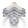 ArtistA S925 Silver Pear Zirconia Pearl Jewelry Set Ring Earrings Necklace Rhodium Plated Fine Women Wedding Jewelry