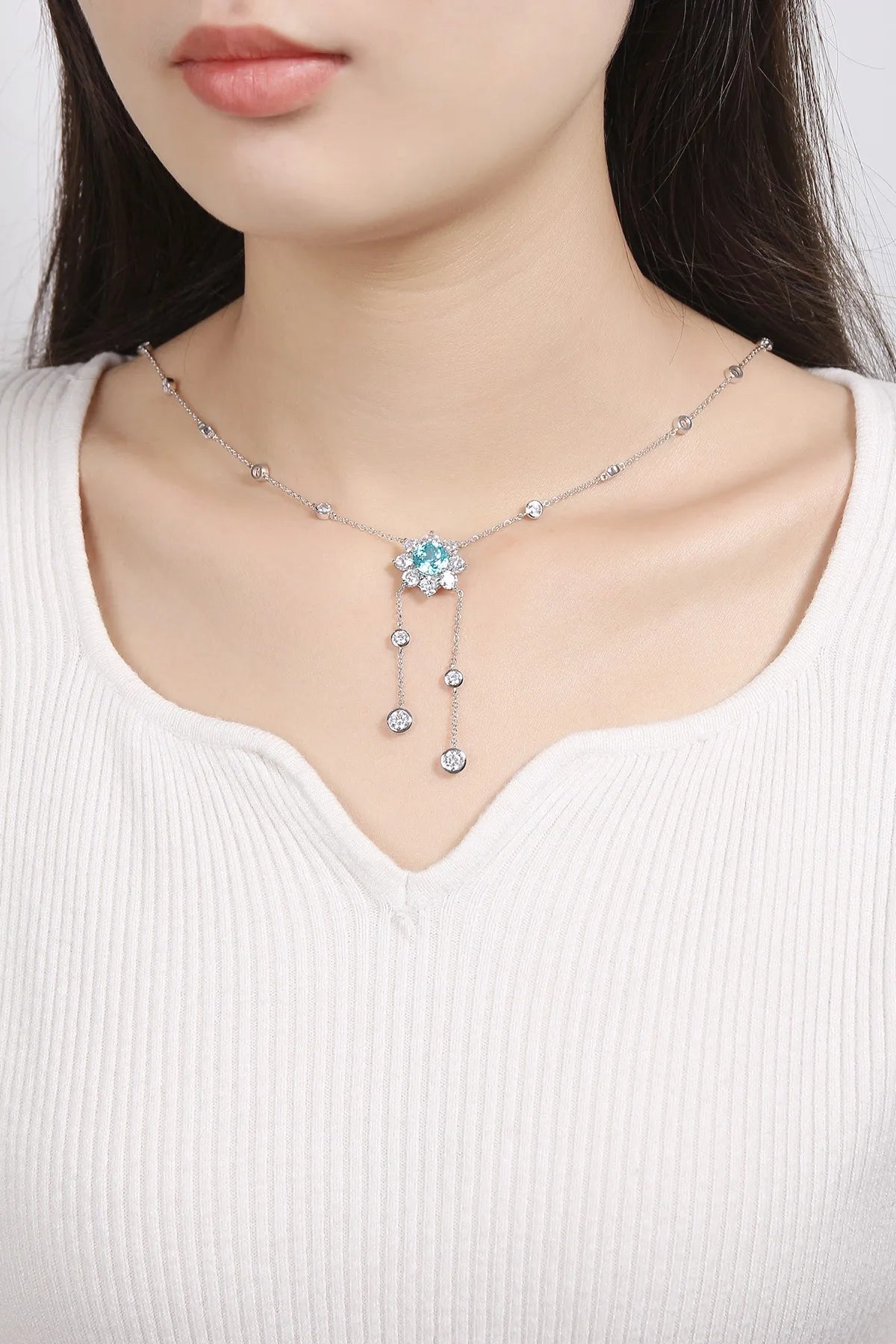 Gemfiori Anster 925 Sterling Silver High-quality Cultivated Paraiba Necklace - Suitable for Parties or As a Gift