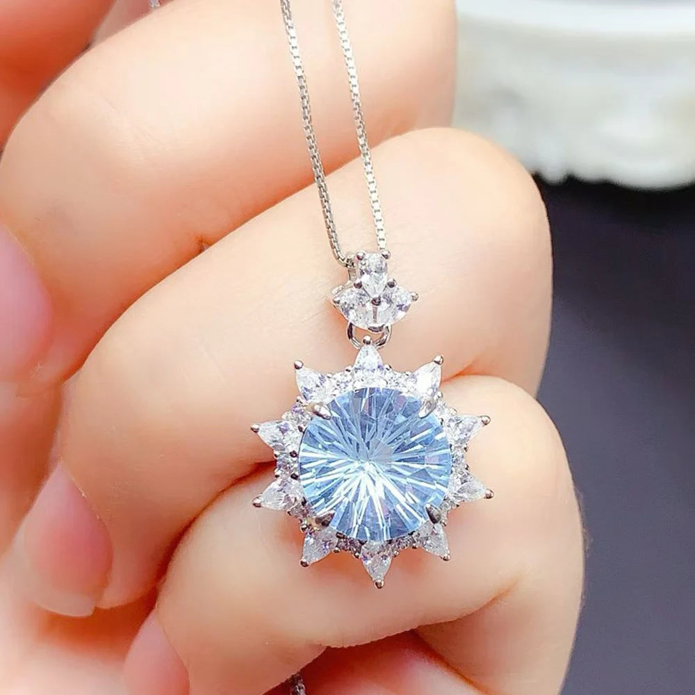 Gioiellieri Modern Minimalist 925 Sterling Silver Rhodium Plated Luxury Solitaire Fireworks Cutting Natural Crystal Pendant Necklace for