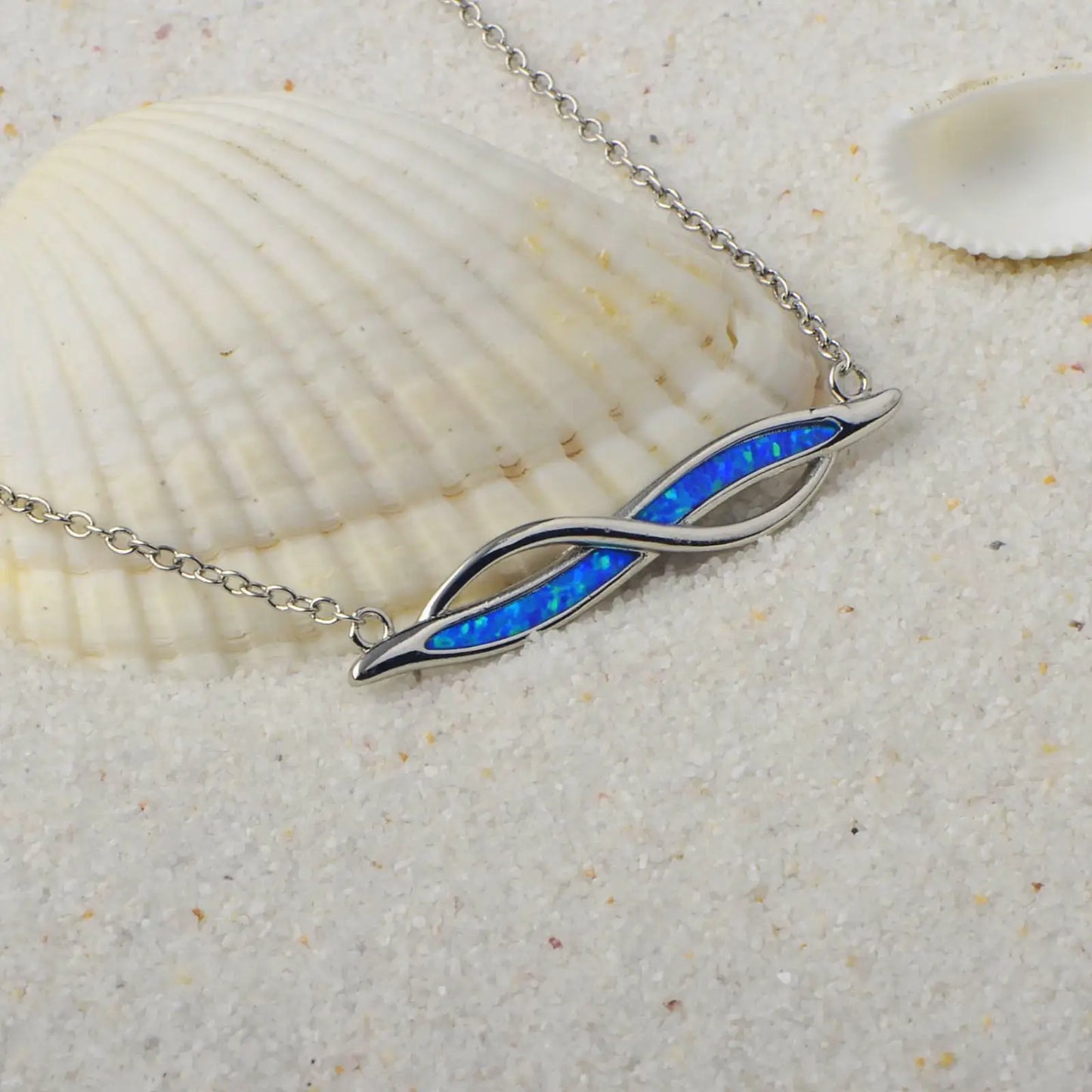 Geometric Silver Plated Copper Alloy Opal Lariat Necklace for Women Aobao