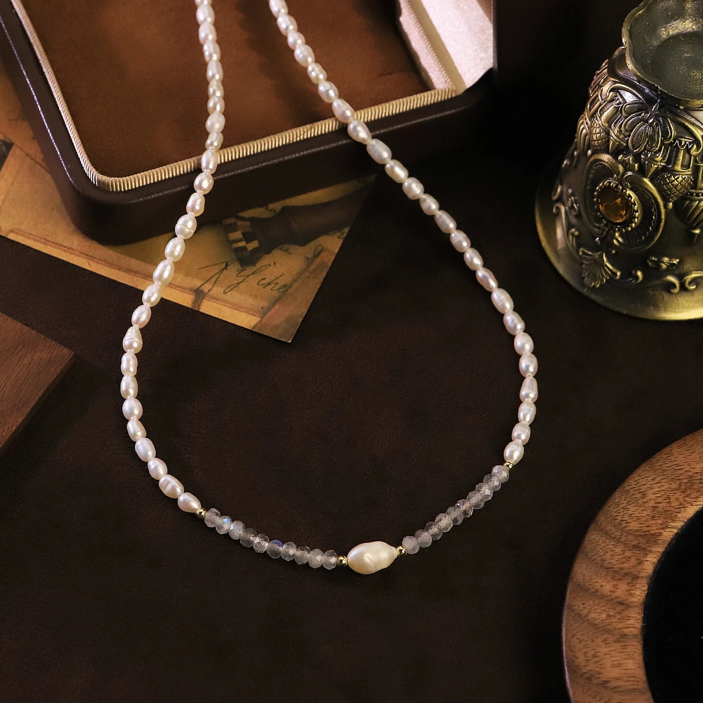 Natural Freshwater Pearl Moonstone Beaded Necklace for Women Daily Wedding Gift Dainty Bridal Choker Necklace Fashion Jewelry