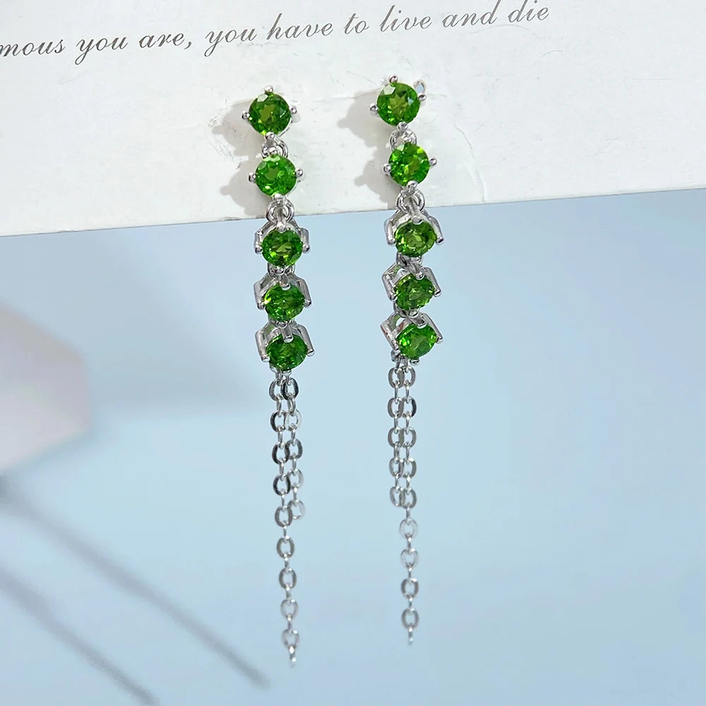 Gioiellieri Natural Chrome Diopside Silver Earrings S925 Sterling Silver Dangle Earrings for Women Fine Jewelry May Birthstone Wedding