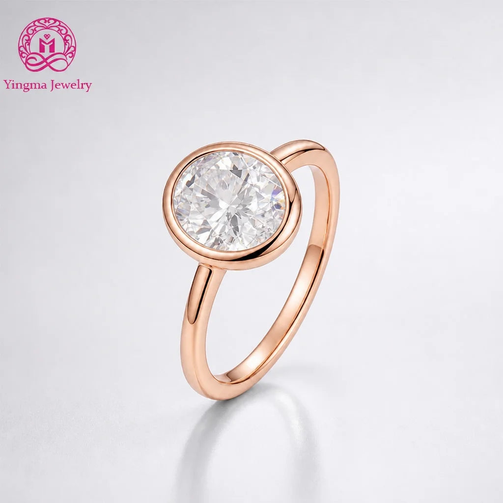 Gioiellieri Sleek Oval Cut 2CT D Color VVS2 Bezel Set Lab Grown Diamond Ring 9K 10K 14K 18K White/Yellow/Rose Gold PT950 Women Jewelry