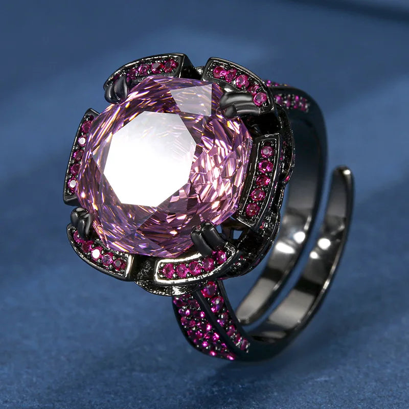 Gemfiori New Hot Selling Rose Zircon square Pendant Fashionable and Exquisite Adjustable Ring Jewelry Set