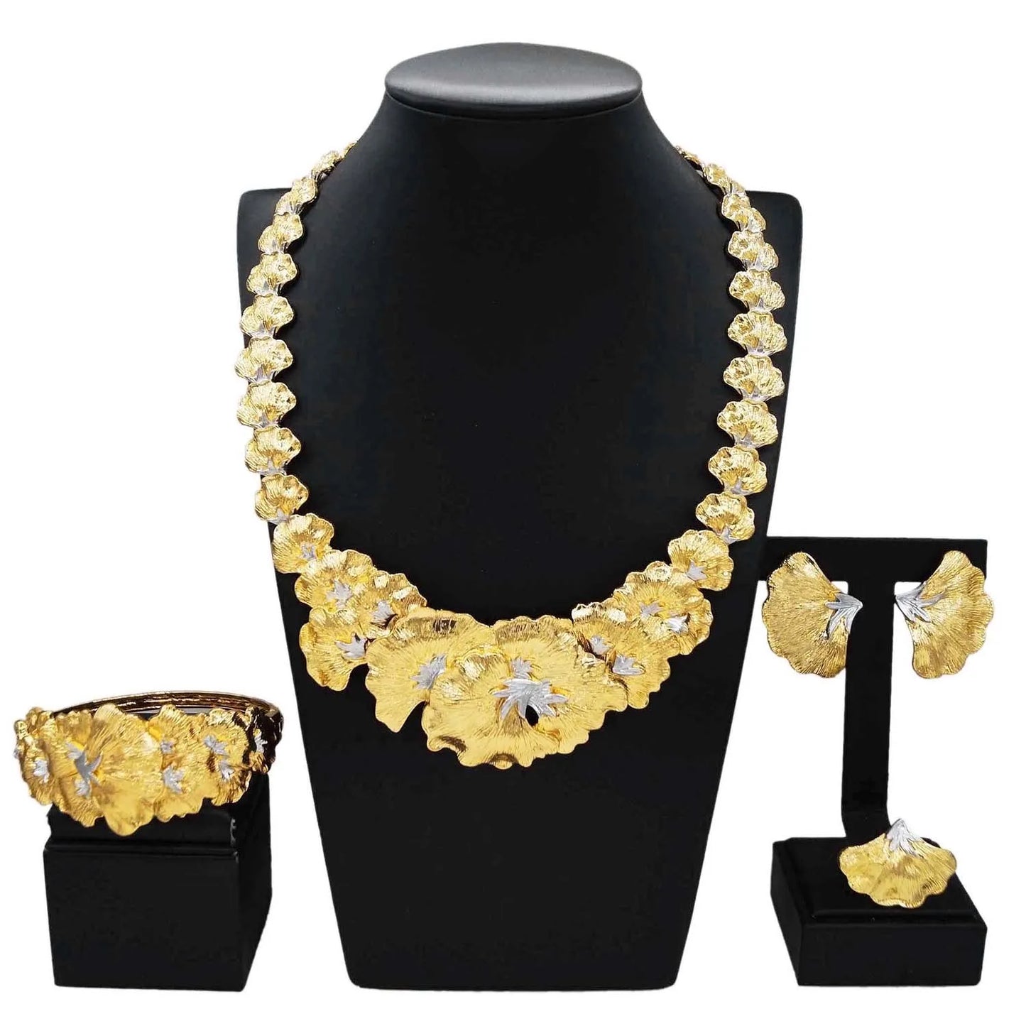 Zhuerrui Italian Gold Flower Jewelry Sets Exquisite Eco-Friendly Alloy Two-color Necklace Set Wedding Party Birthday Gift H00717