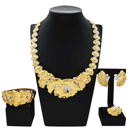 Zhuerrui Italian Gold Flower Jewelry Sets Exquisite Eco-Friendly Alloy Two-color Necklace Set Wedding Party Birthday Gift H00717