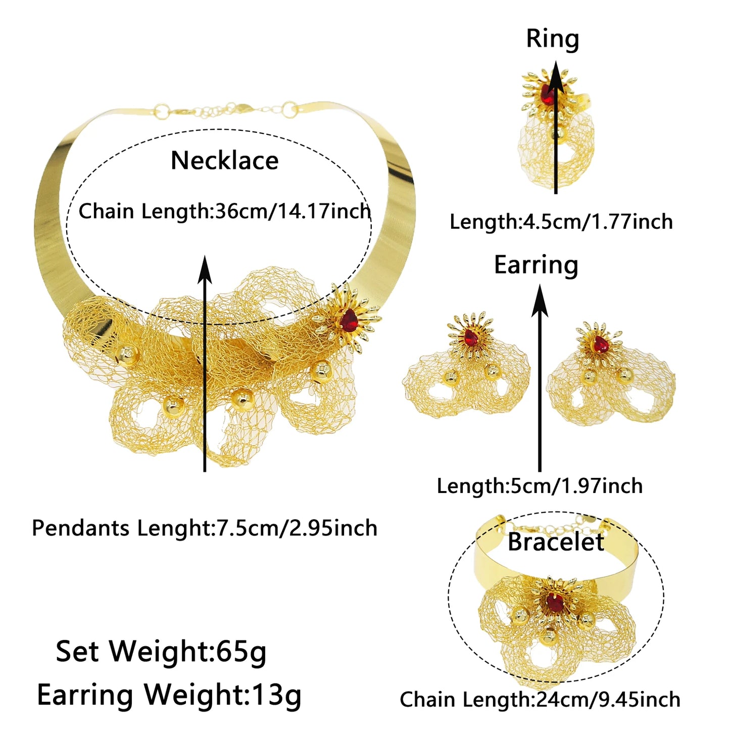 Zhuerrui African Dubai-style Gold Necklace Set Exquisite Handmade Geometric Bridal Wedding Set MY19435