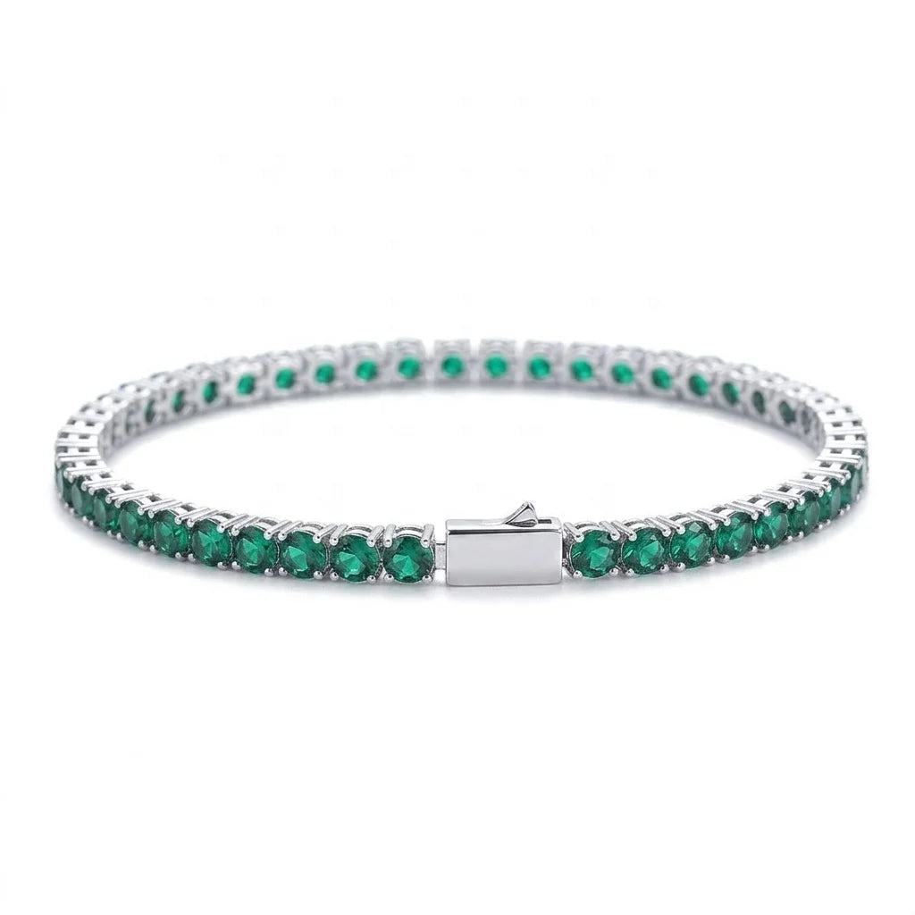 REBEL 4mm Iced Out Colorful CZ Tennis Bracelet Multi Color 1 Row Cubic Zirconia Brass Spring Clasp Bling Hip Hop Jewelry for Women Men