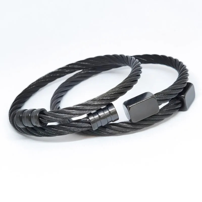REBEL S&S REBEL Men's Stainless Steel Punk Style for Bracelet Silver Gold Rose Gold Black-Square Head Braided Design Fashionable