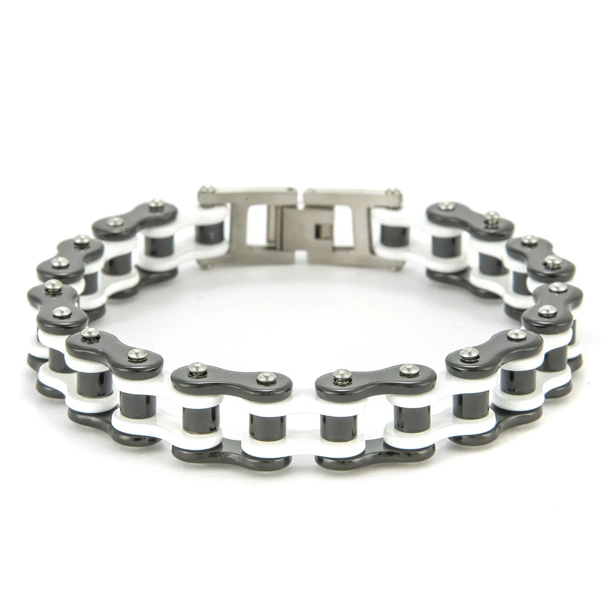 REBEL Hiphop Biker Chain Bracelet Jewelry Sturdy Two Tone Polished Hand Bracelet for Teen Boys Stainless Steel Men Bracelets