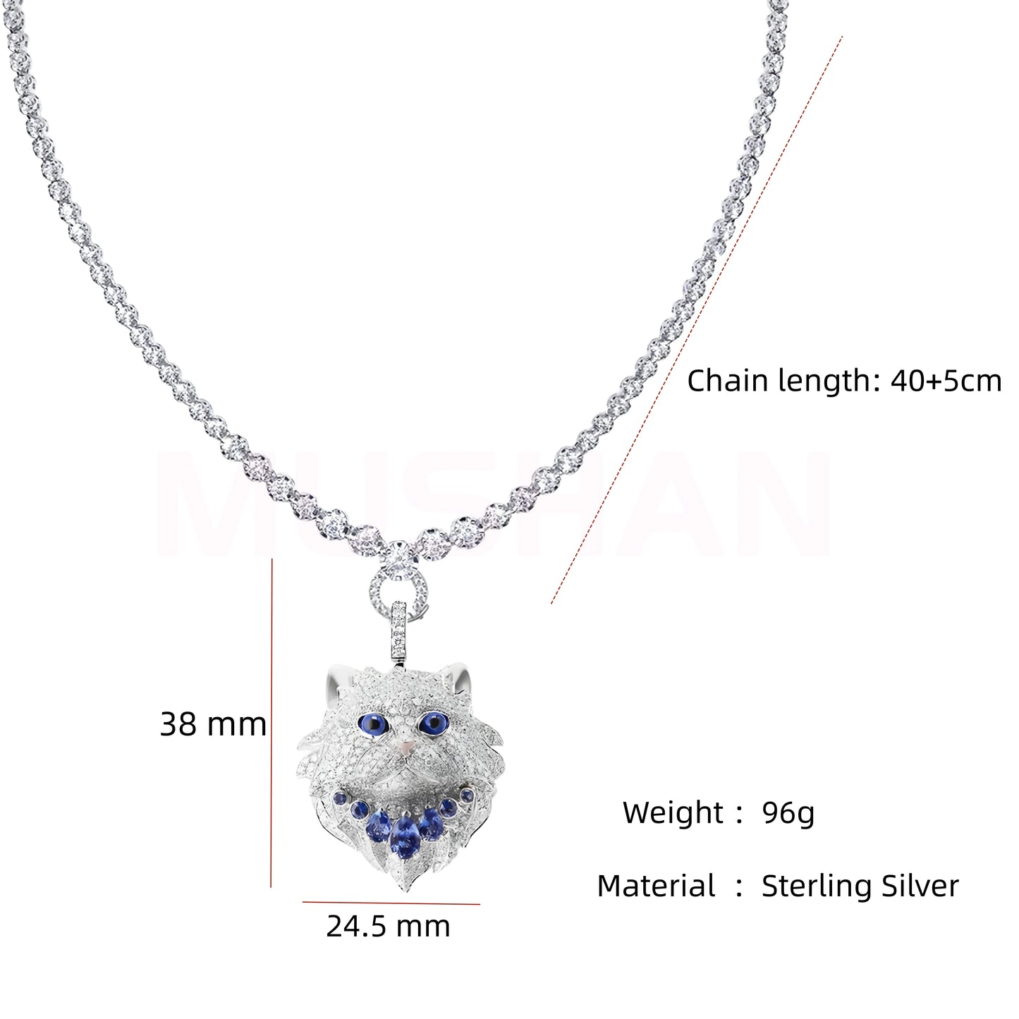 MUSHAN Jewelry Factory 925 Sterling Silver Necklace Fashion Women High Carbon Diamond Cartoon Cute Persian Cat Pendant Necklaces