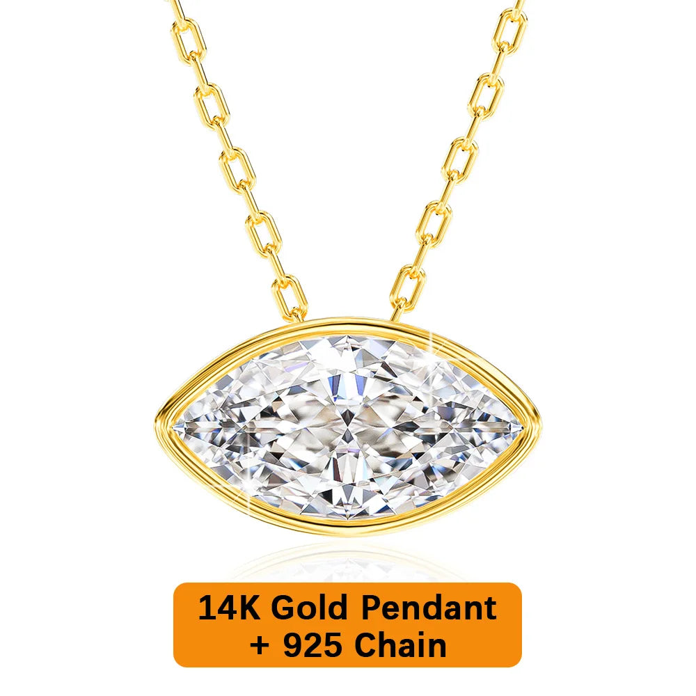Gemfiori Classic Style Fine Jewelry Woman Engagement Birthday Gift 14K Gold 0.5ct-2ct Marquise Cut Moissanite Pendant & Charms