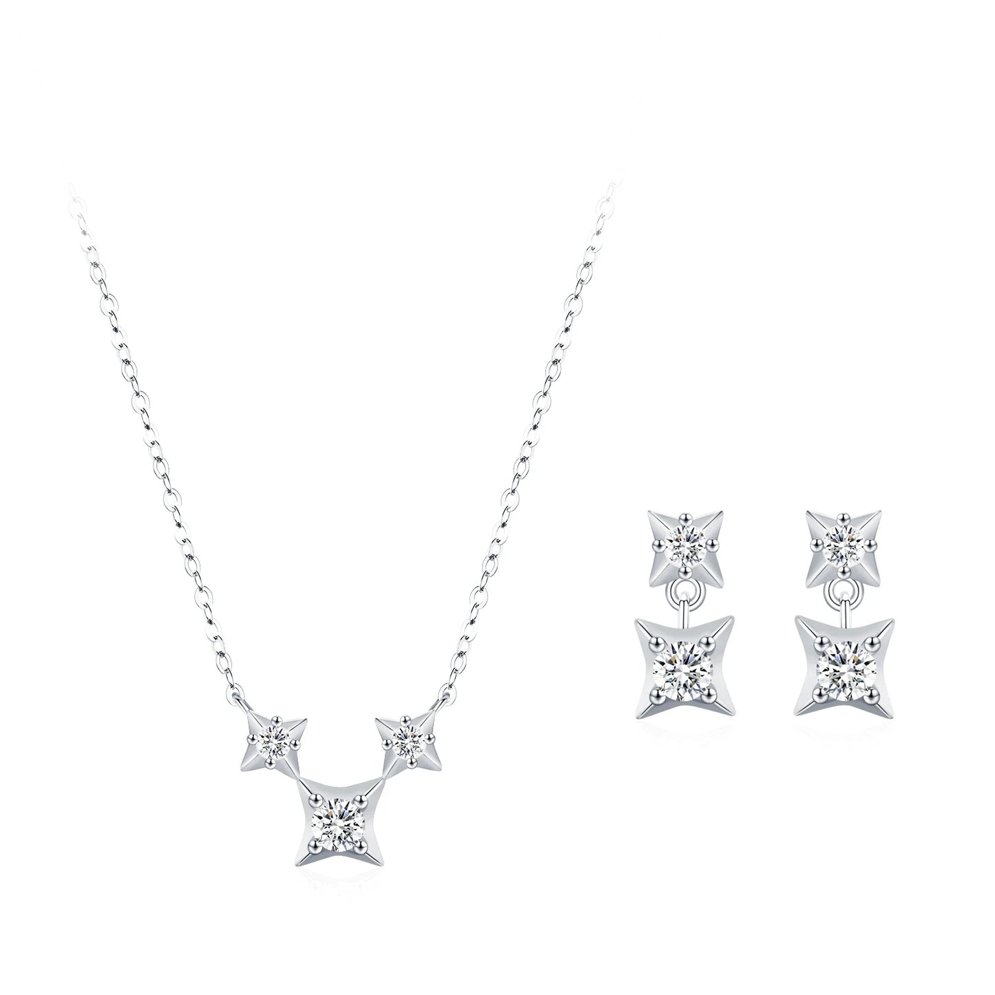 Ailmay 925 Sterling Silver Fine Shining Zircon Star Necklace Earrings For Women, Jewelry Wedding Engagement Bridal Jewelry Set